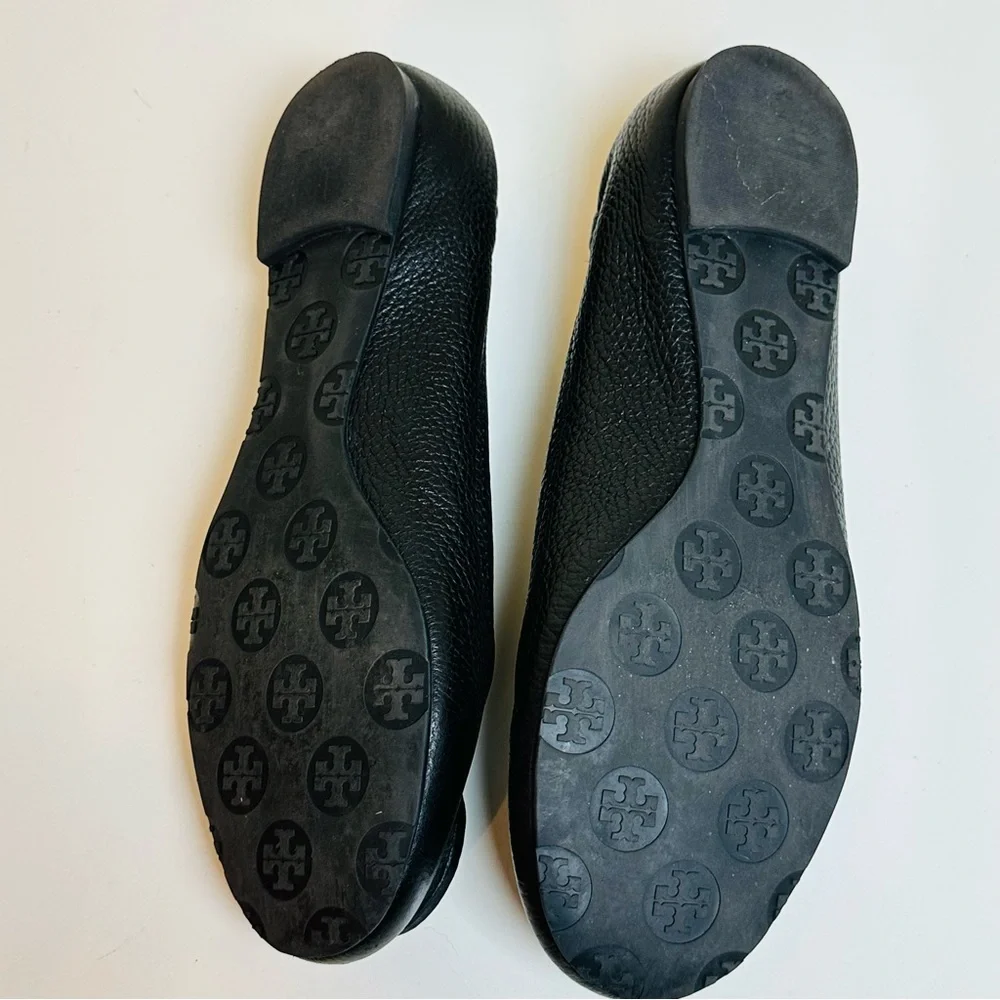 Tory Burch Black Leather Logo Ballet Flats